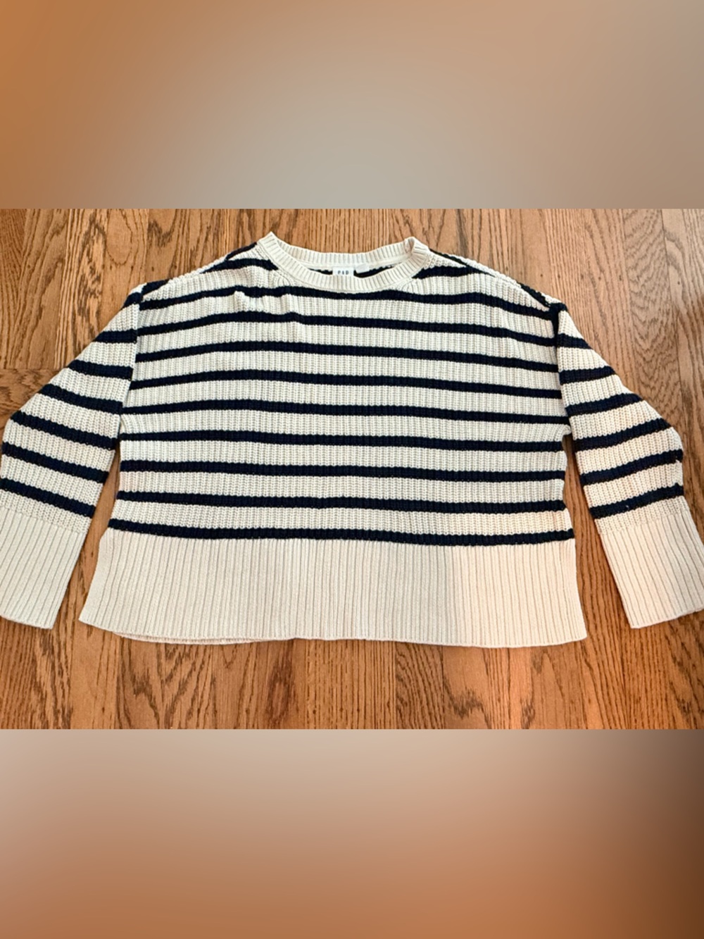 GAP Cream and Navy Striped Knit Sweater